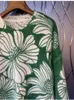 Pulls pour femmes 2023 printemps automne mode haute qualité mohair tricot motifs de fleurs à manches longues décontracté vert pulls tenue