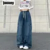 Wiosna HARAJUKU MENS VINTAGE Big Pocket Cargo Dżinsy Mężczyźni Y2K Loose Denim Spods Hip Hop Streetwear Proste szerokie spodnie LST230831