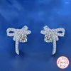 Orecchini a bottone Geoki Argento sterling 925 Taglio perfetto Test del diamante superato Totale 1 Ct D Colore VVS Moissanite Bowknot Gioielli di lusso