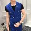 Gilets pour hommes Hommes 2023 Style Angleterre Marque Slim Tide Vestes Mâle Personnalité Costume Gilet Discothèque Coréen Coiffeur Pantalon Court