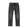 Herren Jeans Herbst Schwarz Grau Gerade Passform Lose Modemarke Scratched Smoke Freizeithose