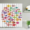 Rideaux de douche Dessins animés colorés poissons requin rideaux de douche océan vie enfants salle de bain décor à la maison tissu rideau ensemble étanche écrans de bain 230831