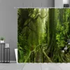 Rideaux de douche Moderne 3D impression forêt rideaux de douche plante verte arbre paysage rideau avec pour salle de bain tissu imperméable R230831