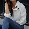 Kadın Bluzları 2023 Tunik Üstler Artı Boyut Kadınlar Kısa Kollu Yaz Düğmeleri Katı Pamuk Keten Sıradan Gevşek Blusas