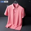 T-shirts pour hommes 2023 Summer Ice Soie Mens Polo Luxe Manches courtes Solide Couleur Business Casual Male Tops Mode Simple Slim Man Tees