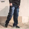 Moda Uomo Biker Jeans Heavy Duty Multi tasche Stile giapponese Loose Fit Plus Size Pantaloni cargo denim per pantaloni a vita bassa LST230831