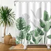 Shower Curtains Green Plant Leaf Flowers Shower Curtain Print Modern Nordic Minimalist Polyster Home Decor Bathroom Curtain with R230831