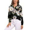 Blusas femininas brancas florais margaridas blusa listras pretas impressão personalizada mulher manga longa camisas de moda de rua oversized topos