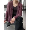 Suéteres femininos Slouchy Mohair Wool Cardigan Sweater malha roxo marrom 230831