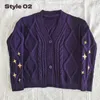 女性のセーターは暗い紫色のカーディガンの女性今セータースター刺繍ニットカーディガンテイトップスヴィンテージvネックセーターSWIF Tコート230831