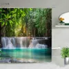 Shower Curtains Forest Landscape Shower Curtains Tree Waterfall Mount Scenery Cloth Bathroom Curtain Set Bathtub Decor With R230831