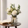 Decorative Flowers Artificial A Vase Pastoral Style Floral Scene Layout Props White Rose Flower Decoration For Bedroom Room Faux Home
