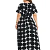 Freizeitkleider Damen Sommerkleid Rundhalsausschnitt Hohe Taille Design Polka Dot Print Kurzarm Plissee A-Linie Lang