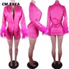 CM. Yaya Vintage Women Faux Furting Splating Długie rękawy pojedynczy piersi Blazer Blazer Top Ins Streetwear Blazers HKD230825