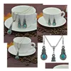 Ohrringe Halskette Vintage Türkis Anhänger Baumeln Tropfen Set Für Frauen Retro Naturstein Modeschmuck In Bk Lieferung Sets Dhant