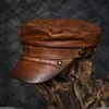 Bérets Casquette de marin en cuir véritable Moto Style pêcheur en détresse unisexe chapeau haut plat 230830