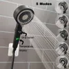 Bathroom Shower Heads Temperature Digit Display Shower Head 5 Modes One Key Stop Handheld Shower High Pressure Water Saving Filter Bathroom Showerhead 230831