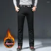 Jeans masculinos inverno homens marca ajuste reto-como não-fade preto velo grosso quente de alta qualidade negócios versátil magro