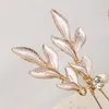 Hair Clips FORSEVEN Gold Color Simple Leaf Crystal Pearls U Shaped Hairpins Forks Sticks For Bride Noiva Wedding Decor