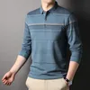 Mens Polos Spring Autumn Clothing Cotton Lose Long Sleeve Polo Shirt Business Casual Stripe Real Pocket Turndown Collar Tops 230830