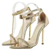 Sandalen Designer Metallkette Dünne High Heels Frauen Sexy Schnalle Riemen Offene Spitze Weibliche Pumps Hochzeitsschuhe