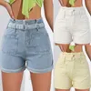 Damesshorts Zomerbloemknop Denim met riem Hoge taille Jeanszakken met wijde pijpen en trekkoord