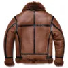 Veste en cuir de mouton épais marron pour hommes, veste en laine de mouton épaisse, fourrure écologique originale, manteaux chauds en peau de mouton véritable, vestes de vol 230831