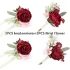 Decorative Flowers 4 Pcs Peony Wrist Flower Corsages Bride Bracelet Men Boutonnieres Set For Wedding Mother Of And Groom