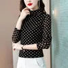 Kvinnor BLOUSES 2023 Autumn Winter Women Half High Collar Printed Shirt Female Long Sleeve Tops Ladies Slim Fit Casual G453