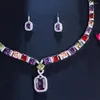 Necklace Earrings Set GNY Zircons Multi Color Purple Cubic Zirconia Big Square Drop Luxury Wedding Bridal Costume Jewelry T569