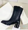 Botas de cavaleiro de couro de cera chunky hee ocidental cowboy bota apontou moda meia botas para mulheres designers de luxo sapatos fábrica calçado