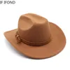 Szerokie brzegowe czapki wiadra zima jesień męskie kowbojskie kapelusz dla dżentelmena Lady Cowgirl Jazz poczuł Fedora Sombrero Hombre 230830