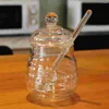Servis sätter honungsburk med dipper och lock glas- 1 st 250 ml bikupa potten för butikssirap