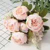 Bouquet de pivoines artificielles en soie, 10 pièces, fleurs décoratives, accessoires de décoration pour la maison, bricolage, boîte cadeau murale, artisanat Scrapbook