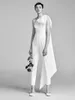 Weißer Ein-Schulter-Overall, einfache Brautkleider mit abnehmbarer Schleife, schicke Outddor-Elopement-Kleider für Frauen, elegante Satin-Brautmode