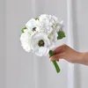 Flores decorativas 28cm mão artificial amarrada prata lótus segurando buquê de bola bordado minimalista casa adereços de casamento