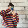 Kvinnors tröja's tröjor Japanese Kawaii Ulzzang Rainbow Loose Lazy Wind Long Sleeve Sweater Female Korean Harajuku Clothing for Women 230831