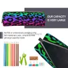 Pencil Bags Leopard Rainbow Square Pencil Case Funny Aesthetic Print School Retro Leather Pencil Box For Child Zipper Pen Bag HKD230831