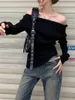 Pulls pour femmes Alien Kitty Noir Slim-Fit Femmes Slash Cou Tricots 2023 Solide Sexy Hors Épaules Automne Pulls Creux Out