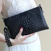 Evening Bags Luxurious White/Gold Envelope Bag Crocodile Pattern Genuine Leather Messenger Women Crossbody Handbag Day Clutch