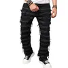 Jeans pour hommes empilés pour pantalon en jean coupe ajustée déchiré Vintage Hip Hop Patchwork pantalon Streetwear 230831