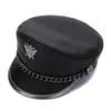 Berets Neuheit Winter Herren Echtes Leder Hut Männlich Flache Top Abzeichen Lokomotive Retro Militärische Kappen Studenten Punk Kortikale Kette Gorra y230830