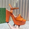 Platform Pumps Sandals heeled Chunky Block heels open-toe Ankle buckle sandal women's luxury designers Hollowed out decoration pretty evening Party shoes