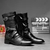 Botas Homens Motocicleta Preto Couro Punk Rock Sapatos Moda Mens Street Cool Gothic Belt Fivela Mulheres Grande Tamanho 3448 230831