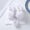 Primi camminatori nati sandali con fiori estivi per bambina, suola morbida, ricami prewalker, scarpe casual per neonati, con fasce abbinate