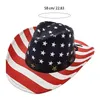 Wide Brim Hats Bucket Vintage Cowgirl Hat American Flag Western Cowboy Riding with Windproof Rope for Outdoor Activities 230830