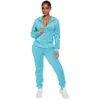 Designer Velvet Tracksuits Women Fall Winter Sweatsuits Lång ärm Huvajacka och Sweatpants Två 2 -delade uppsättningar Velor Outfits Bulk Partihandel kläder 10090