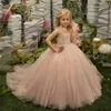 Abiti da ragazza Rosa soffice tulle pizzo cintura fiocco abito fiore matrimonio elegante principessa prima comunione festa di compleanno ballo di fine anno abito