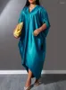 Robes décontractées brillant lâche longue pour les femmes asymétriques col en V élégant satin manches chauve-souris robes féminines africaines plus grande taille