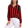 Women's Blouses Vertical Striped Blouse Women Red And Black Stripes Streetwear Loose Long-Sleeve Elegant Shirts Pattern Clothes Big Size